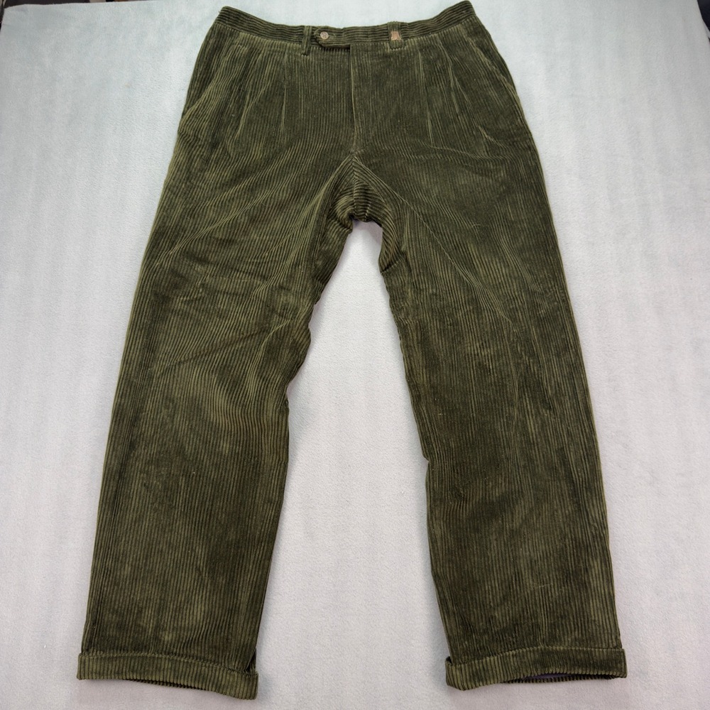 LANVIN Pleated Corduroy Pants Green Cottton Made in Italy Mens 34